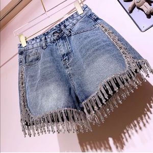 ((BACK ORDER)) Diamond Tassel Jean Shorts
